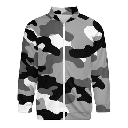 Camo Shirt | Raglan Zip-up | Gray, Black, and White