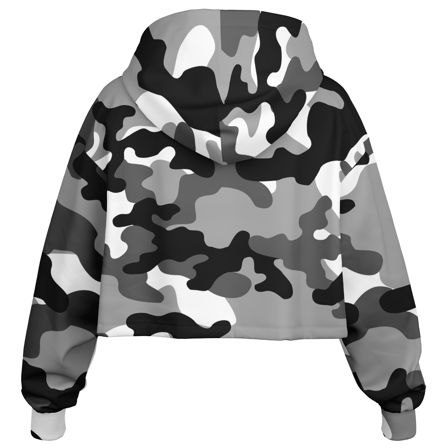 Cropped Hoodie For Women | Black, White & Gray Camouflage