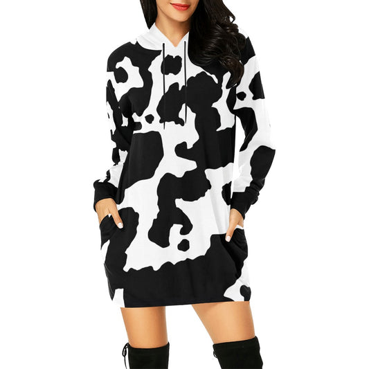 Camo Hoodie Dress | Black and White Cow Print Camouflage