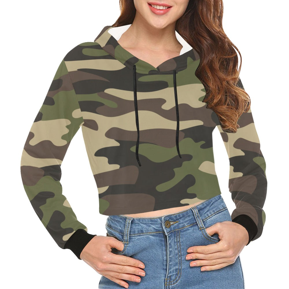 Cropped Camo Hoodie | Tight Fit | Classic Green Camouflage