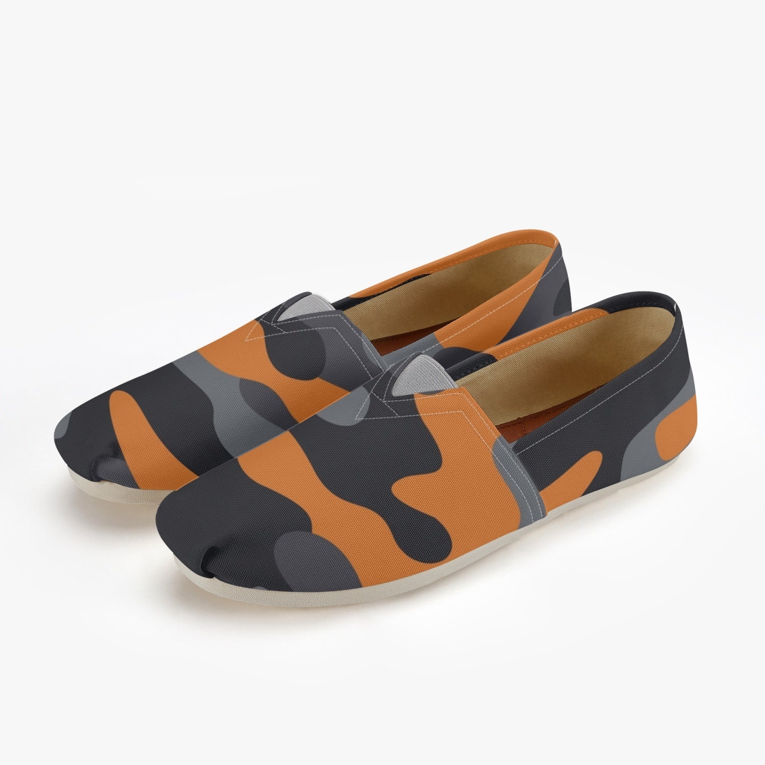 Camo Toms | Orange, Black, and Gray Camouflage Canvas Shoes