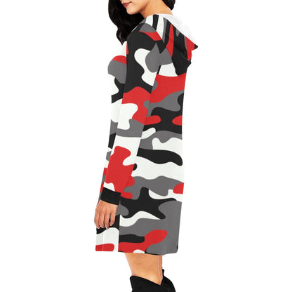 Camo Hoodie Dress | Red, Black, and White Camouflage