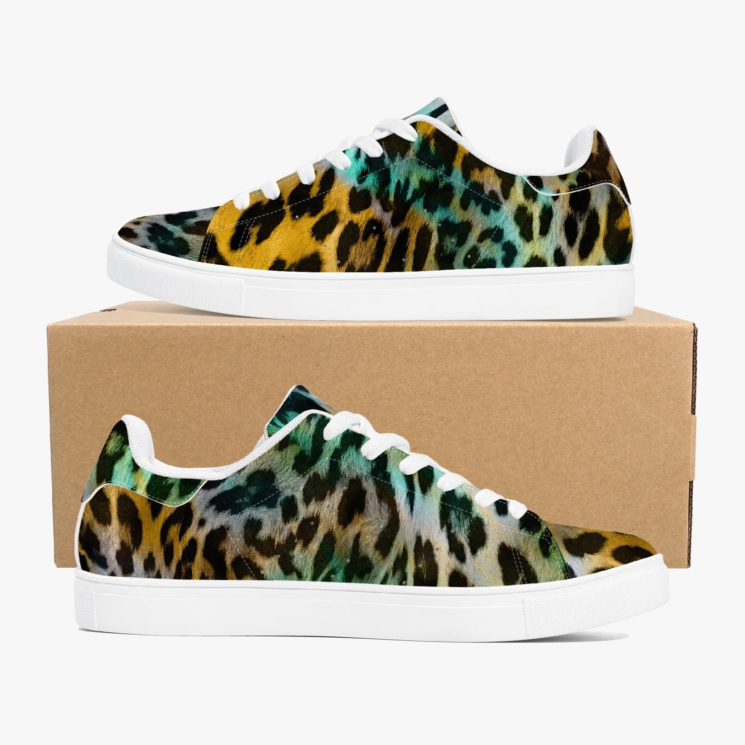 Leopard Sneakers | Classic Low-Top | Yellow and Blue