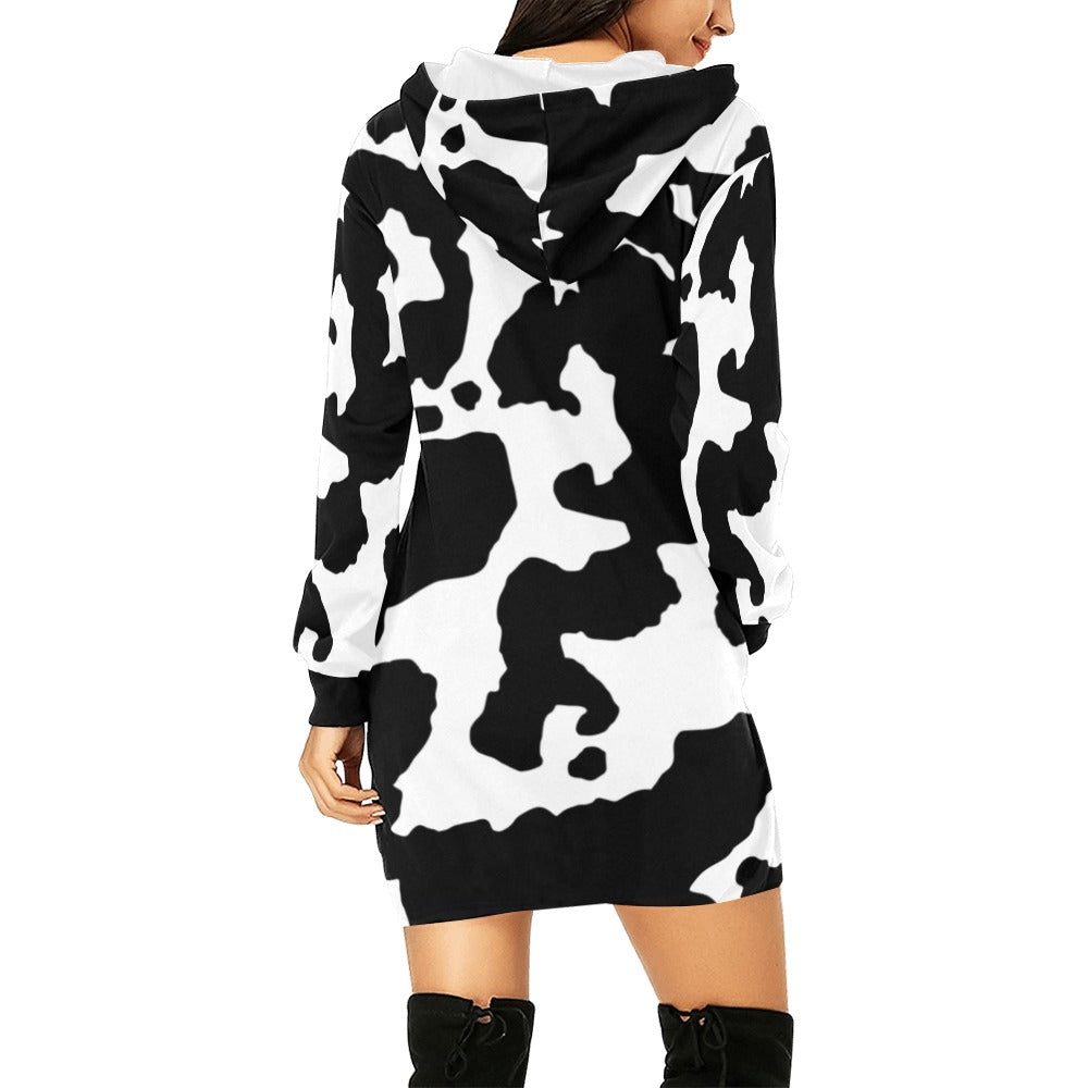 Camo Hoodie Dress | Black and White Cow Print Camouflage