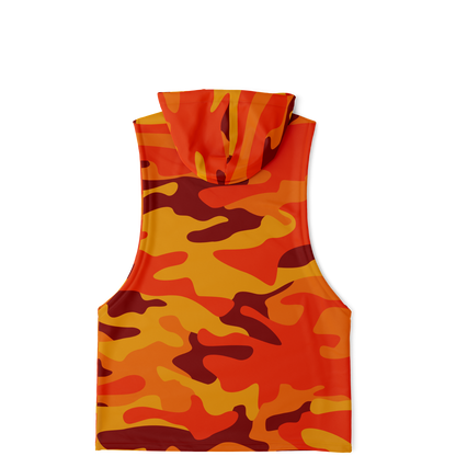 Sleeveless Hoodie | Orange & Red Camouflage