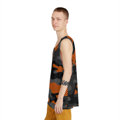 Men's Camo Tank Top | Black & Orange Pixel | Loose Fit