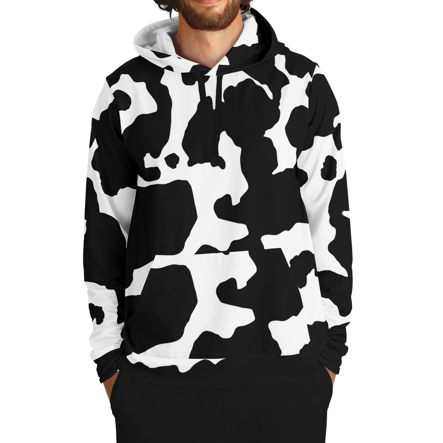 Camo Hoodie | Black & White Cow Camouflage