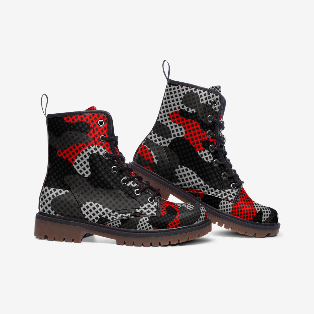 Red Camo Boots | Mixed Black and Gray Pixel Camouflage