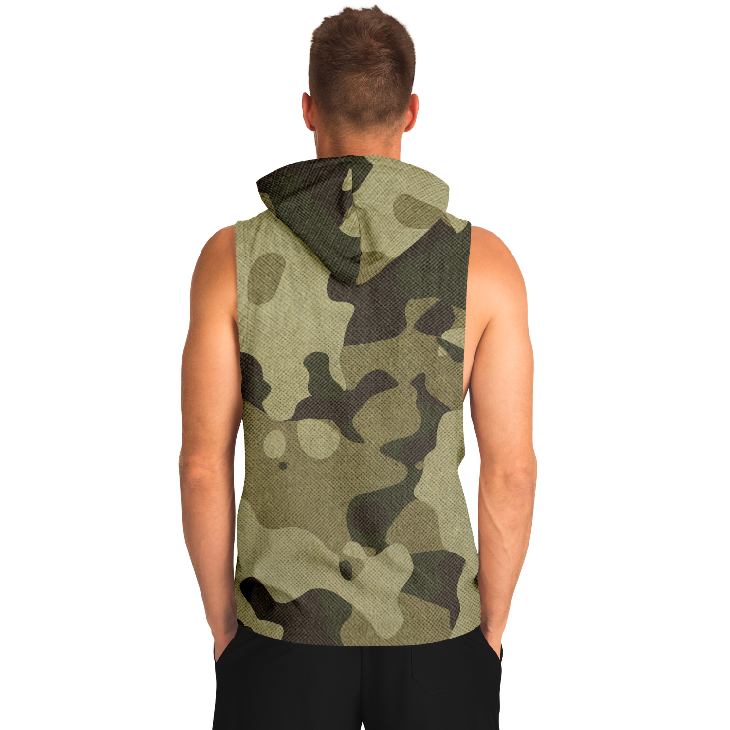 Sleeveless Hoodie | Green Fabric Camouflage