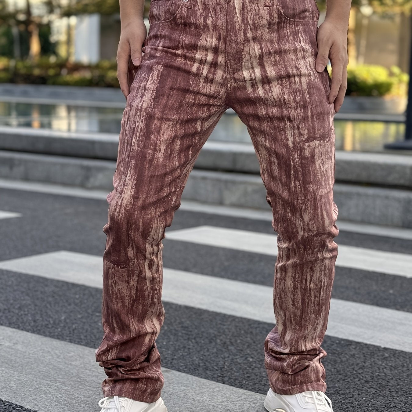 Men's Stretch Denim Flared Pants with 3D Digital Print