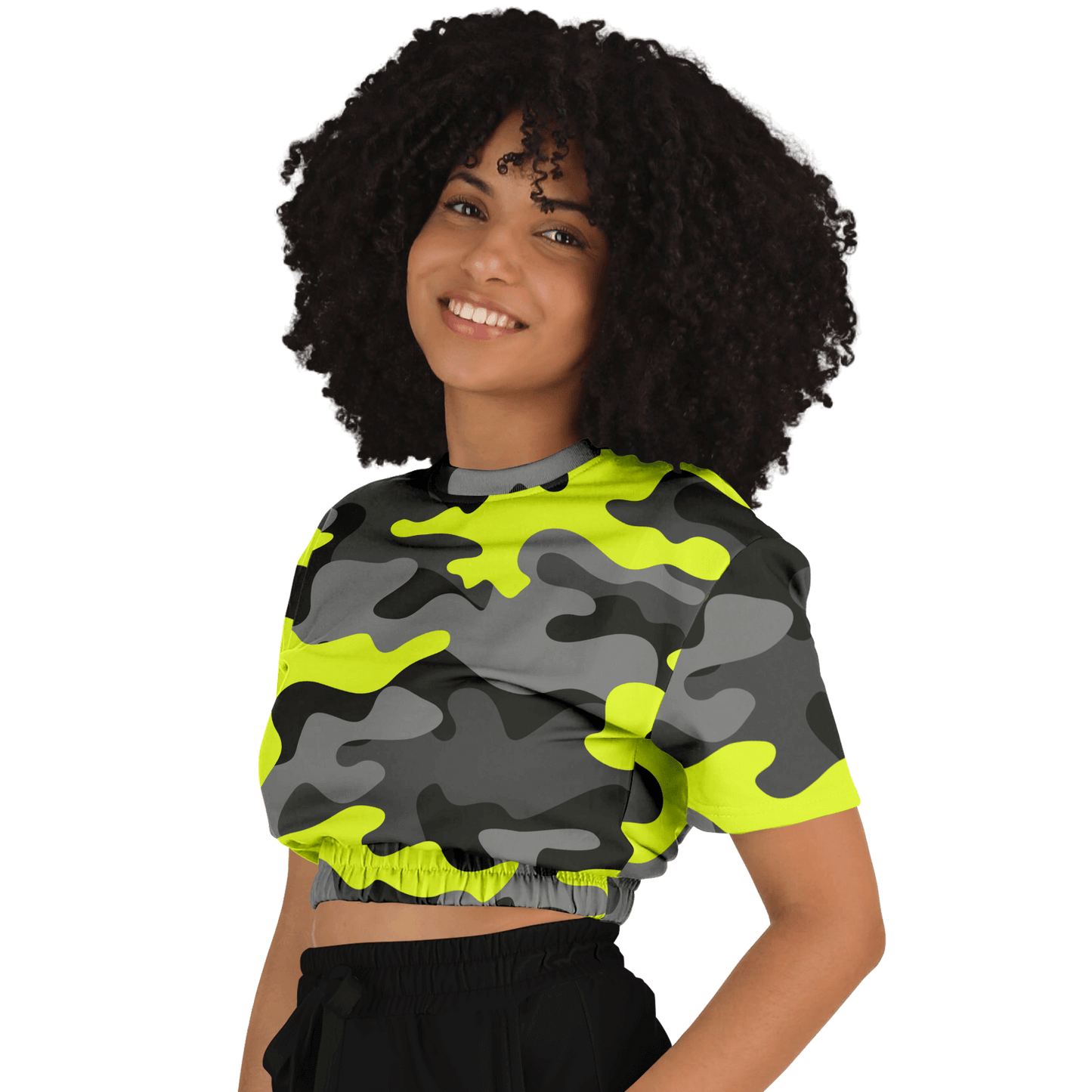 Camo Crop Top Sweatshirt | Black, Gray & Yellow Camouflage