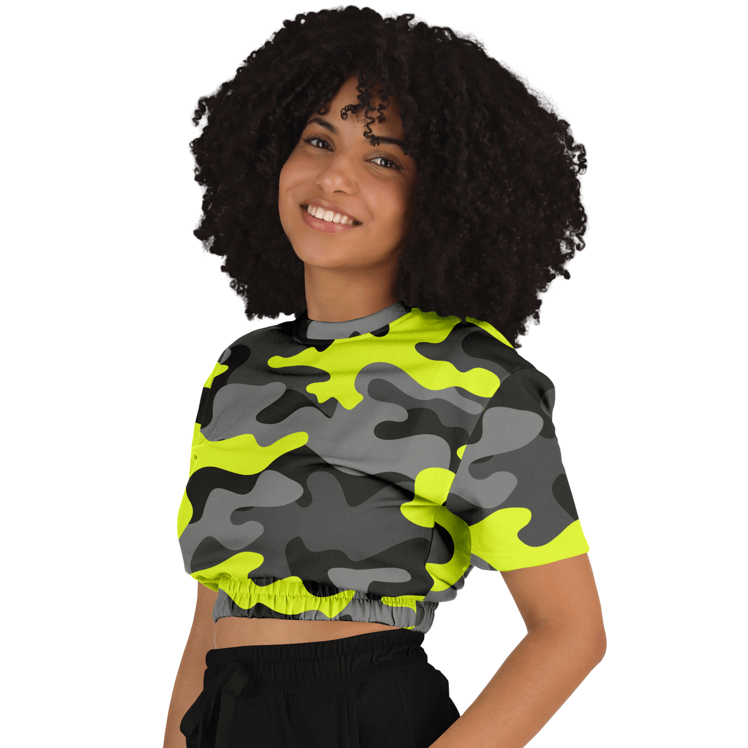 Camo Crop Top Sweatshirt | Black, Gray & Yellow Camouflage