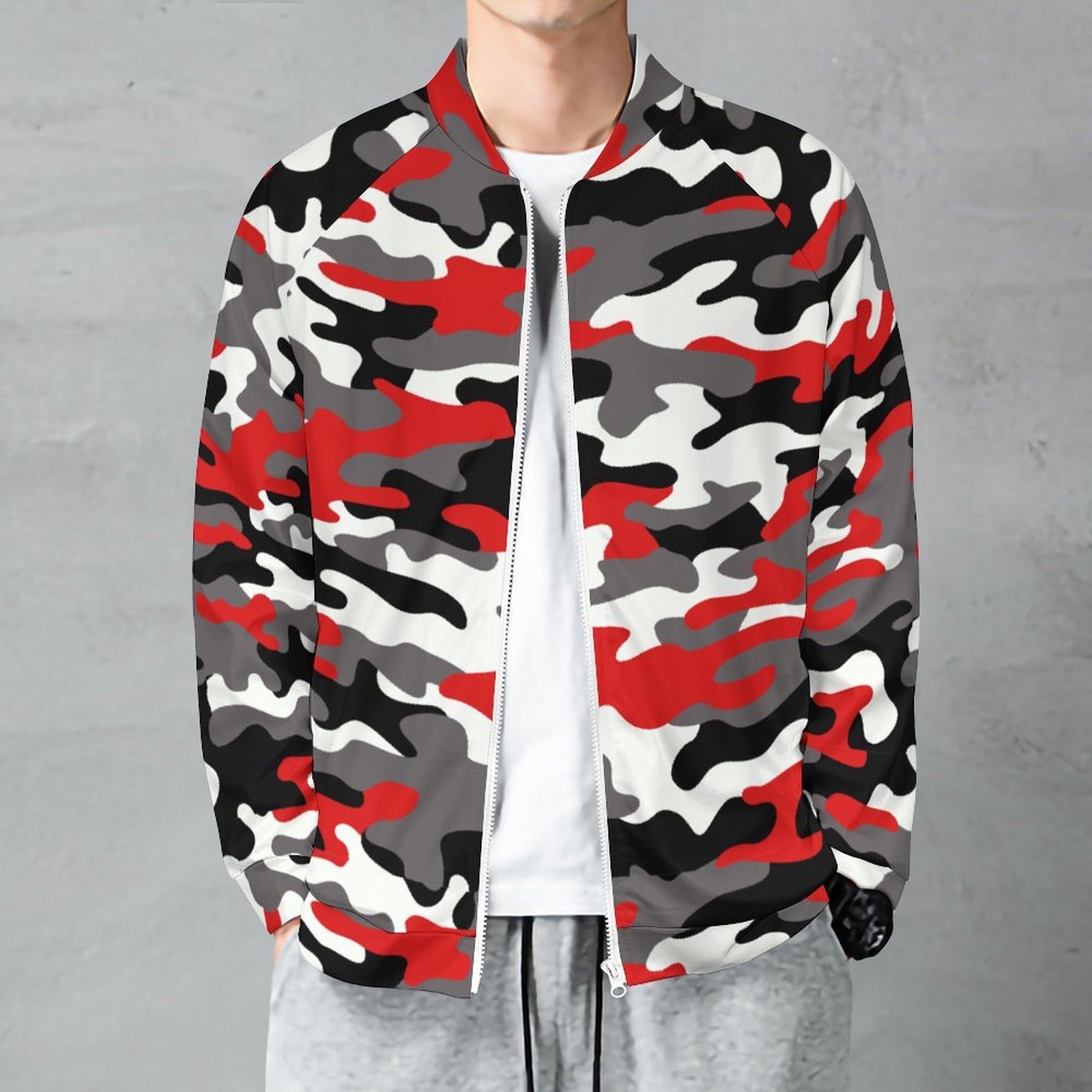 Camo Shirt | Raglan Zip-up | Red, Black, and White