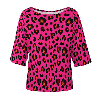 Off The Shoulder Top | Cerise Pink, Orange and Black Leopard Print