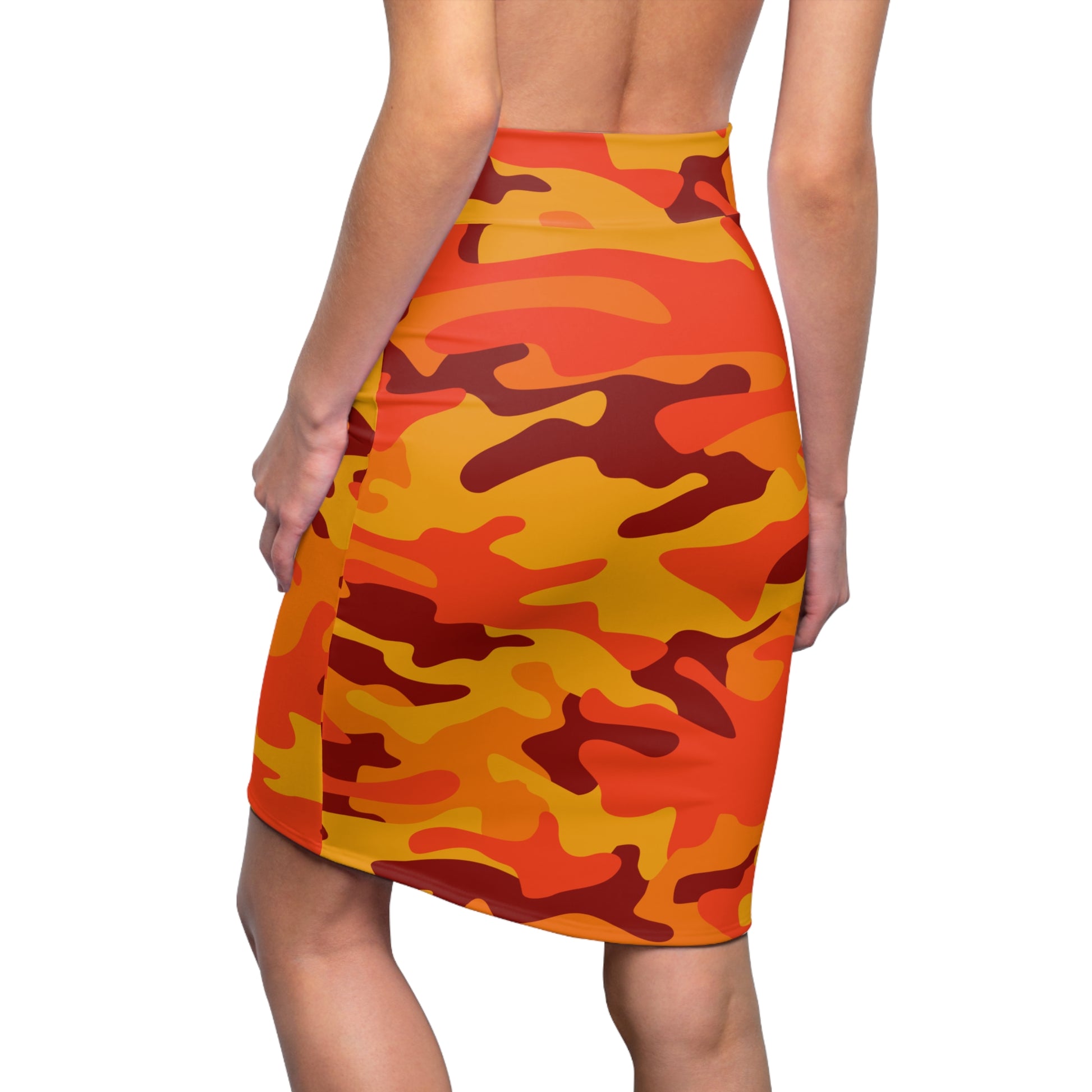 Camo Mini Skirt | Pencil Cut | Orange & Red