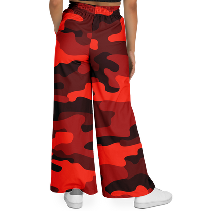 Camo Wide Leg Pants | Scarlet Red & Black Camouflage