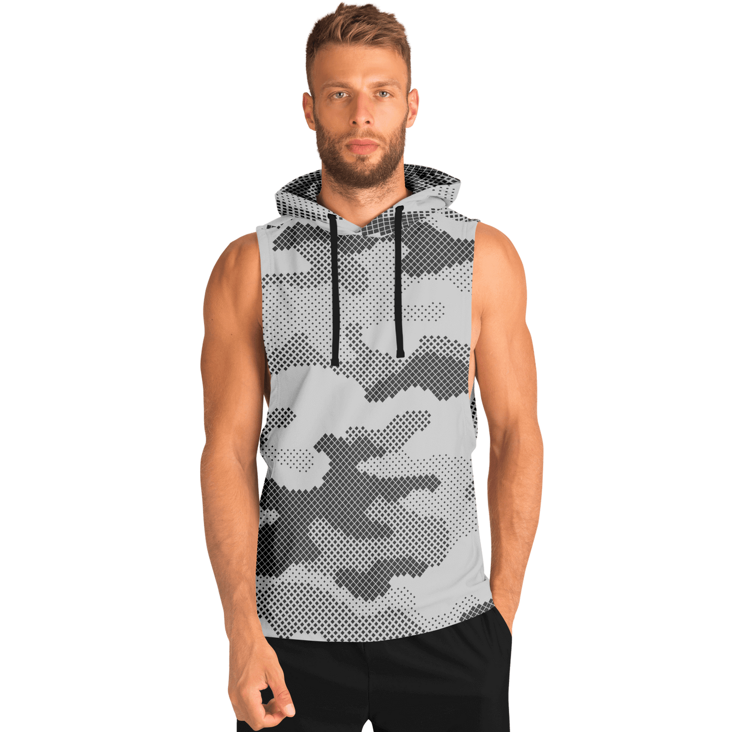 Sleeveless Hoodie | Black & White Digital Dotted