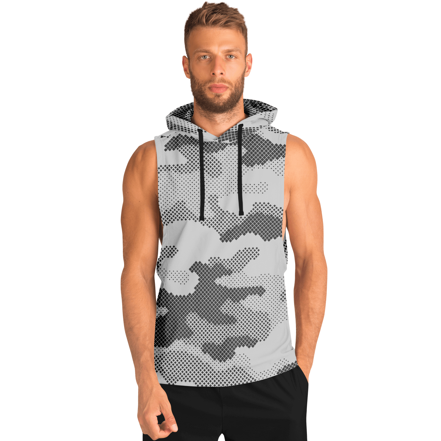 Sleeveless Hoodie | Black & White Digital Dotted