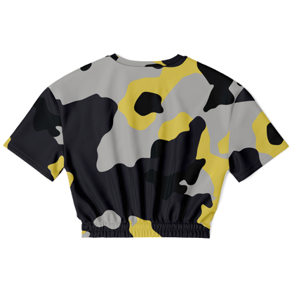 Camo Crop Top Sweatshirt | Yellow, Black & Silver Camouflage