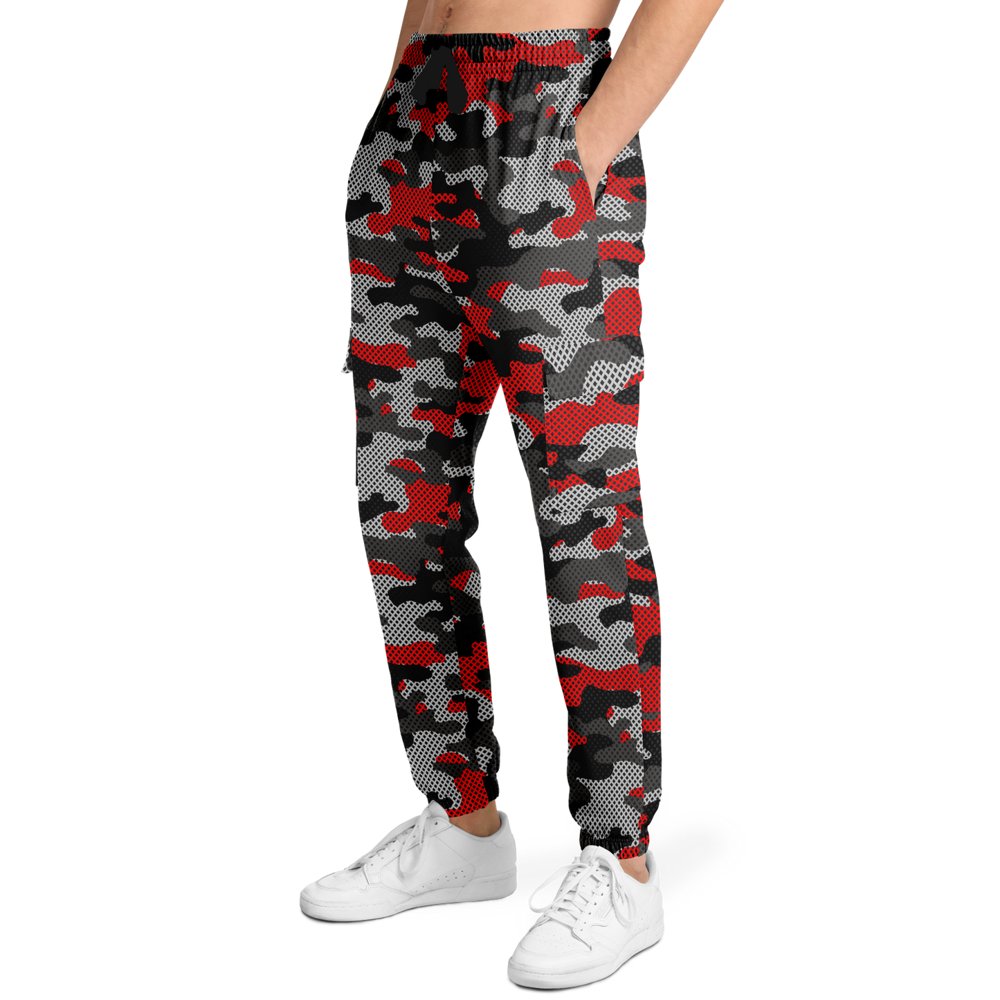 Red Camo Cargo Pants | Mixed Black and Gray Pixel Camouflage