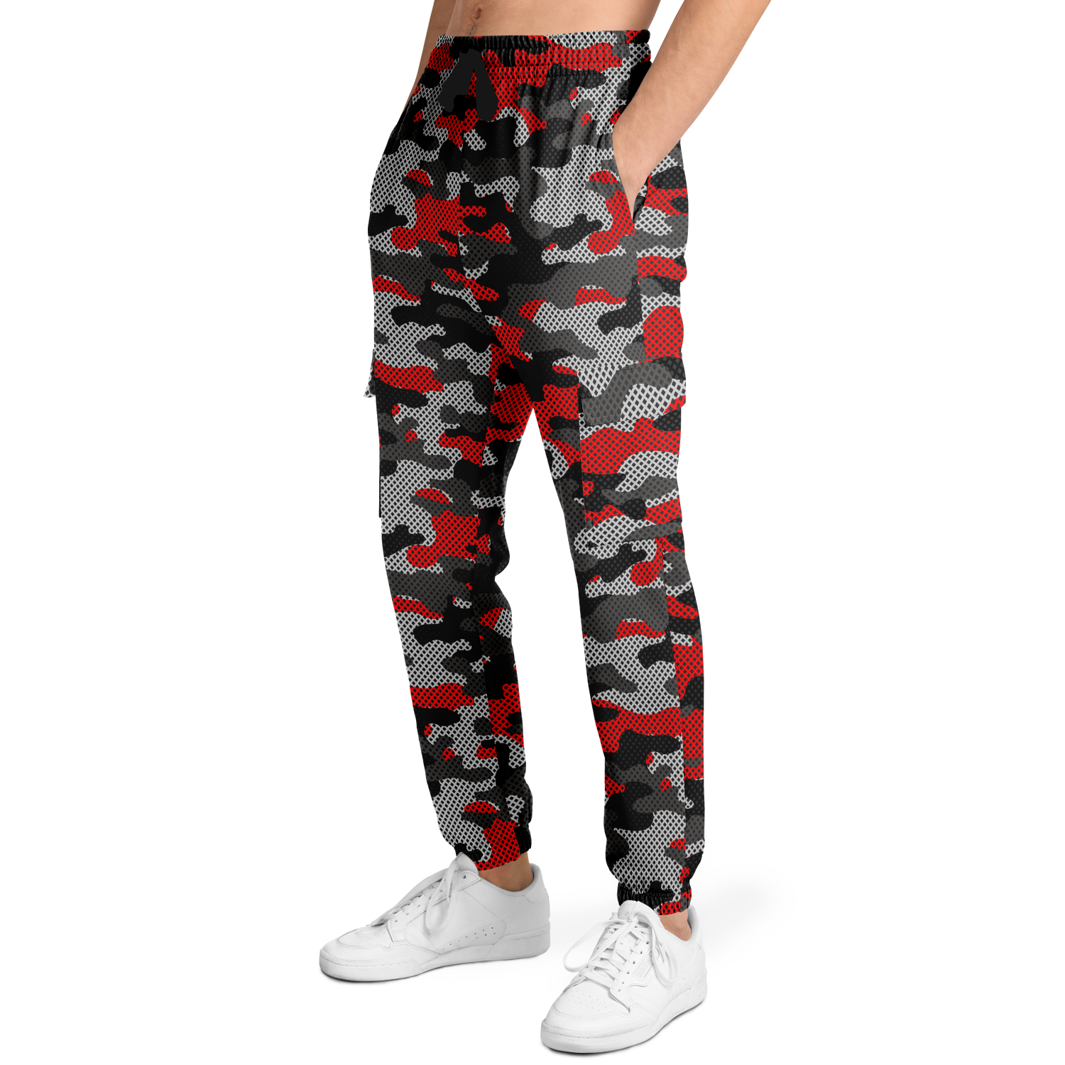 Red Camo Cargo Pants | Mixed Black and Gray Pixel Camouflage