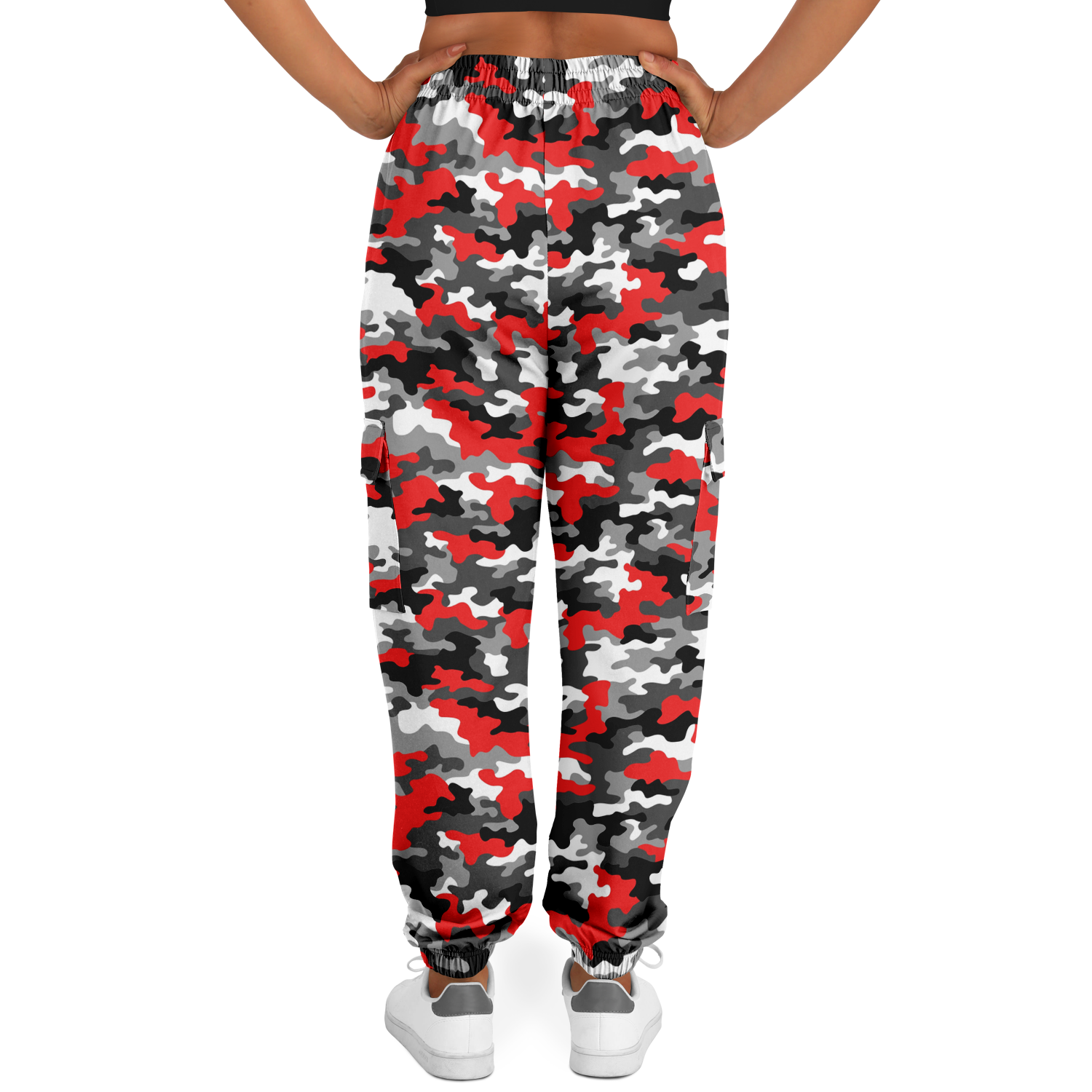 Red Camo Cargo Pants | Mixed Gray, Black, and White | Unisex