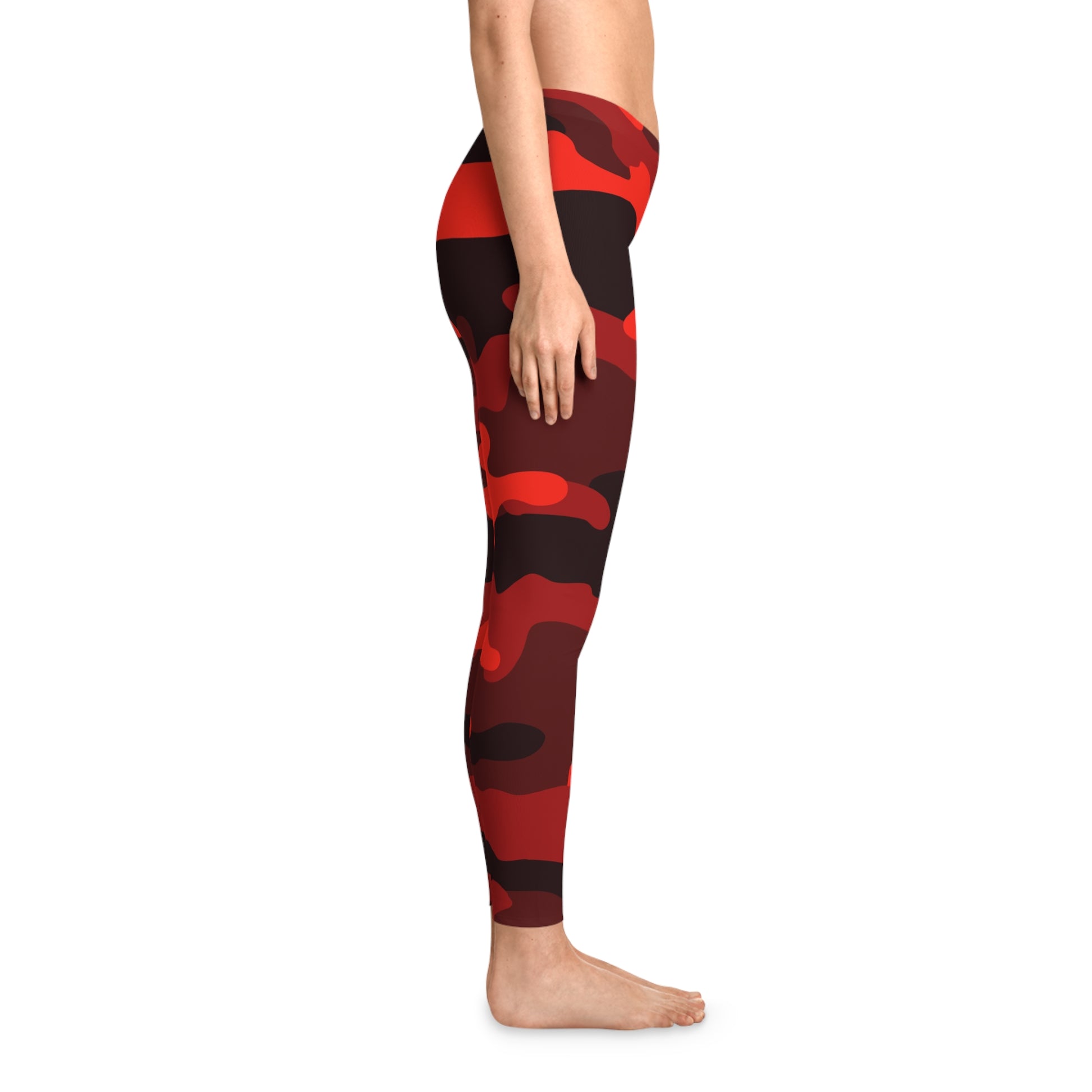 Red & Black Camo Leggings For Women | Mid Waist Fit