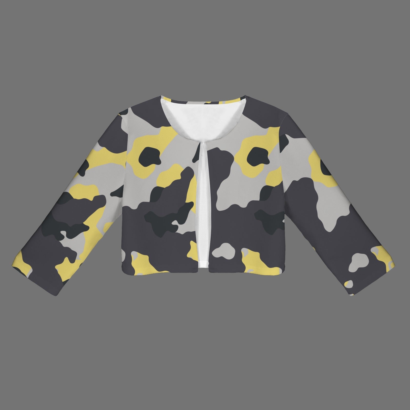 Camo Blazer | Cropped Open Front | Yellow, Black and Silver Camouflage