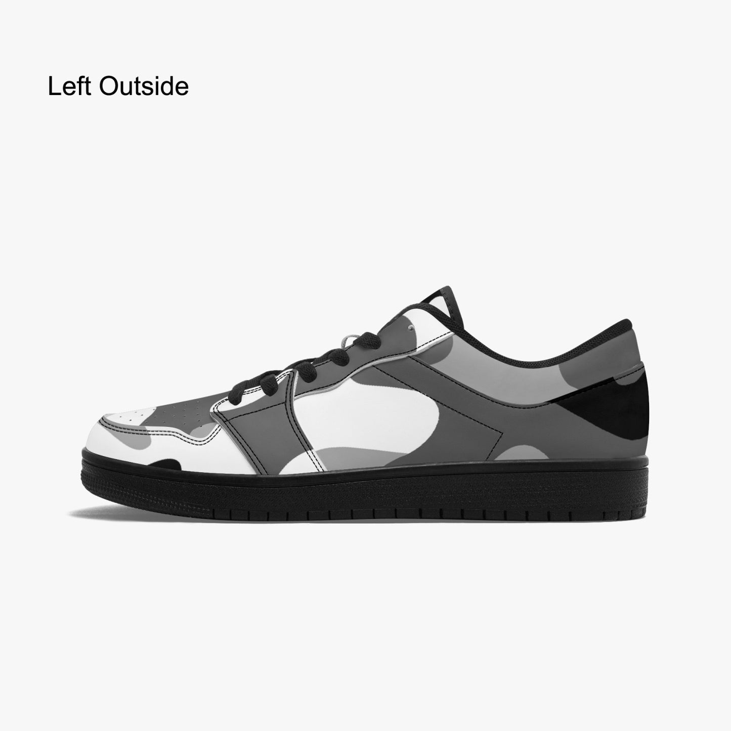 Camo Sneakers | Gray Black Low-Top Leather Camouflage Shoes