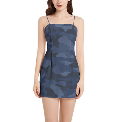 Camo Mini Dress | Spaghetti Strap | Deep Blue Camouflage