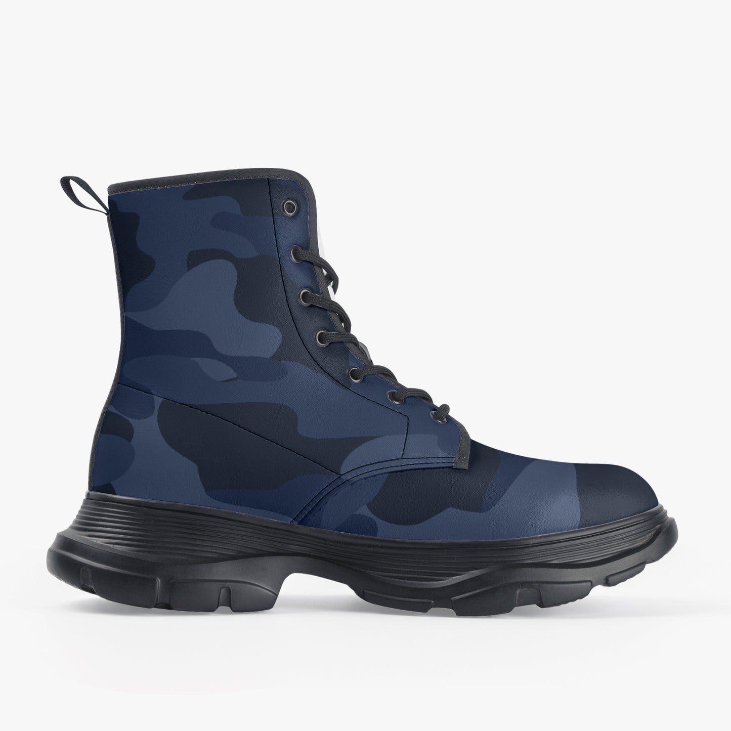 Chunky Boots | Leather in Deep Blue Camouflage