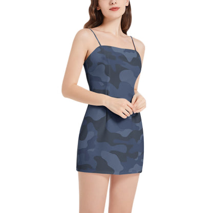 Camo Mini Dress | Spaghetti Strap | Deep Blue Camouflage