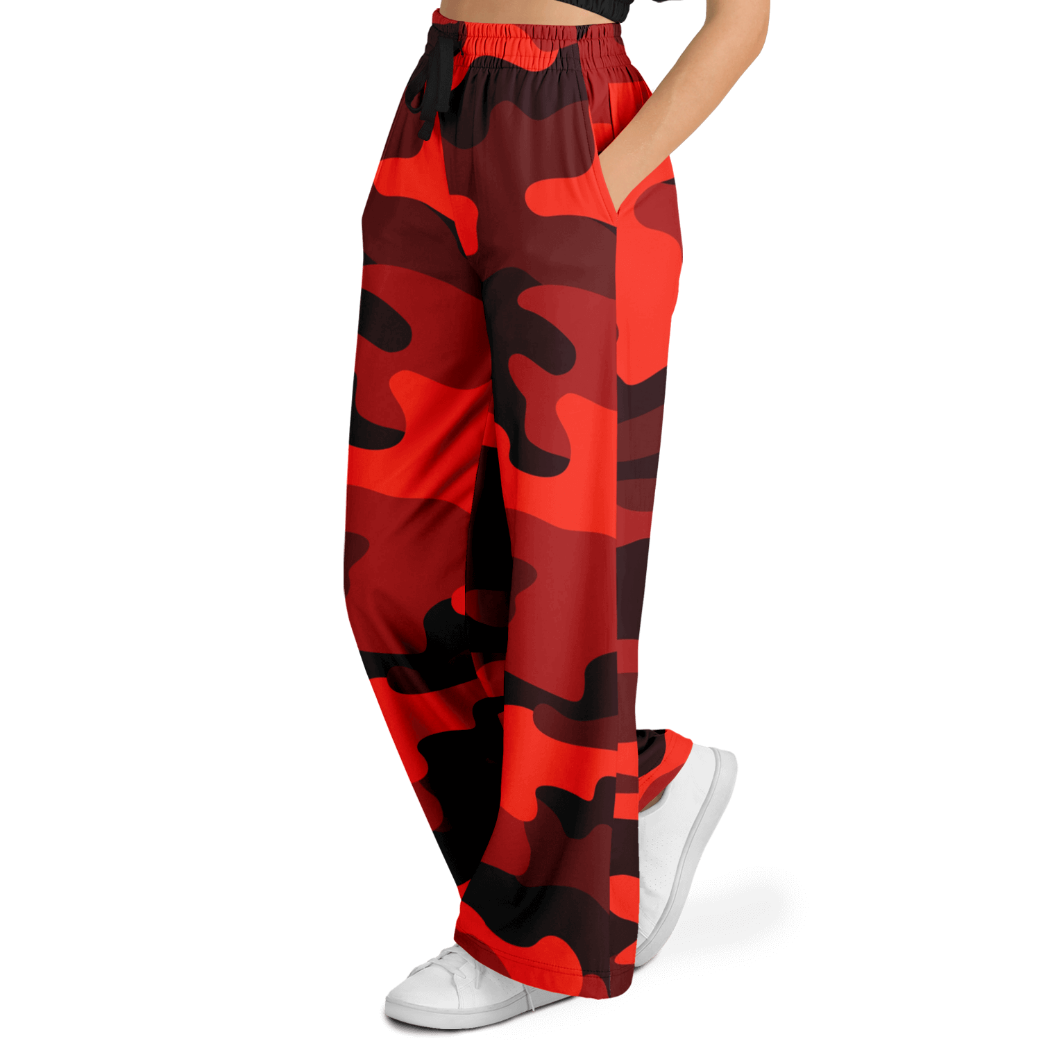 Camo Wide Leg Pants | Scarlet Red & Black Camouflage