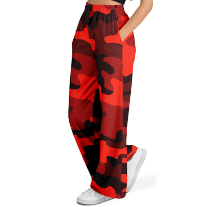 Camo Wide Leg Pants | Scarlet Red & Black Camouflage