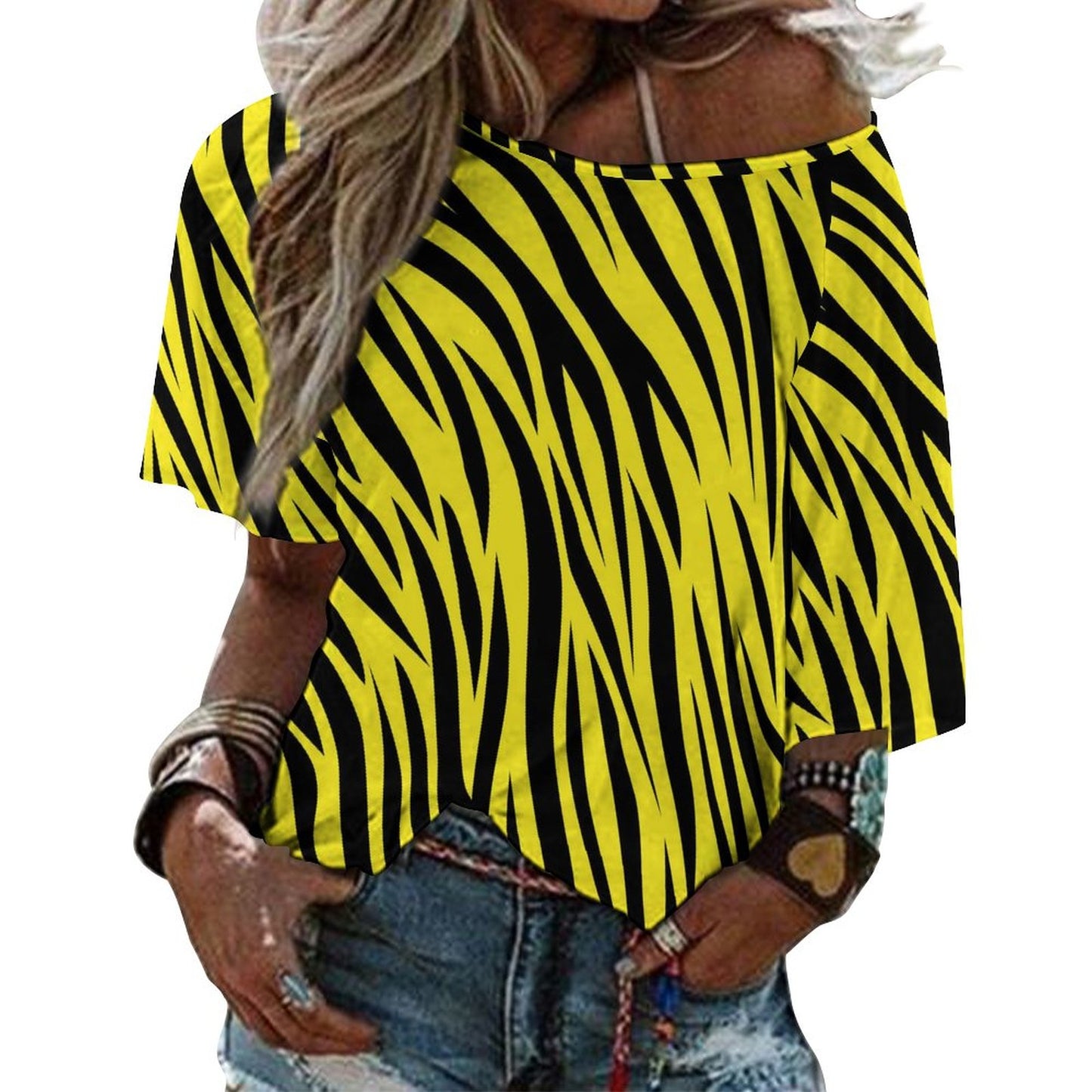 Off The Shoulder Top | Black and Yellow Zebra Shirt