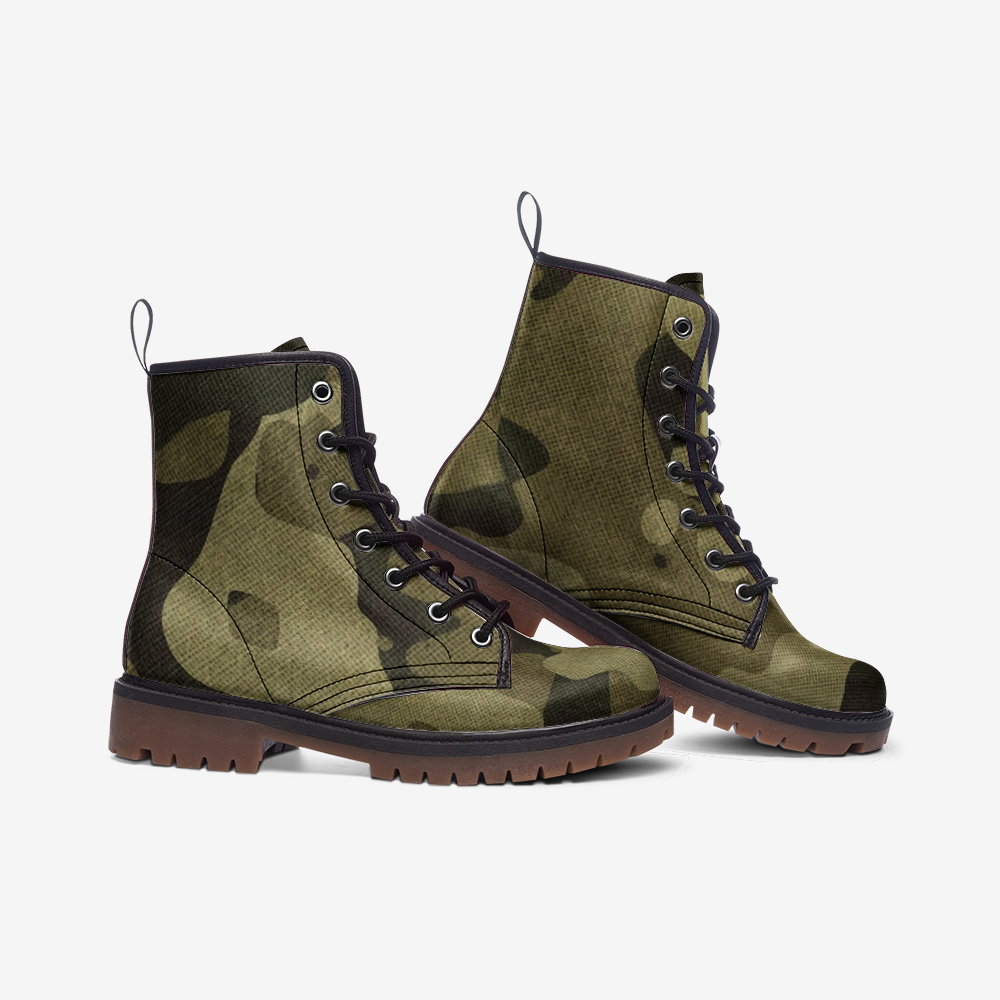 Camo Boots | Leather Camouflage in Green Fabric