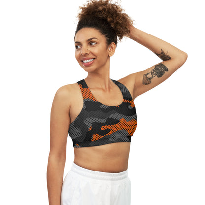 Camo Bra | Black and Orange Pixel Sports Camouflage