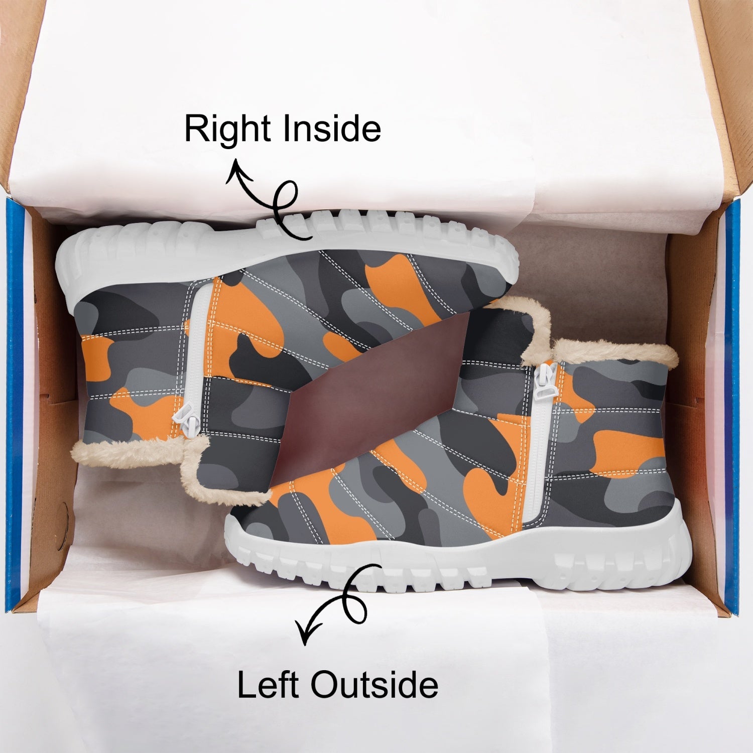 Camo Boots | Cotton-pad Fur Zipper Up | Orange, Black & Gray