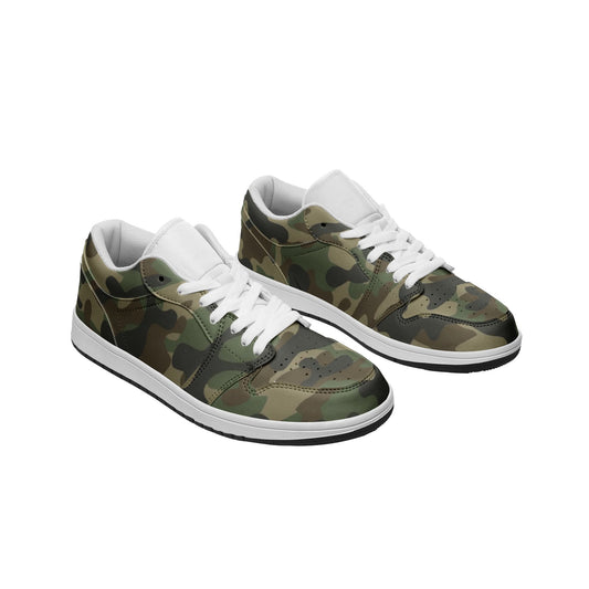 Camo Low Top Leather Sneakers | Military Brown