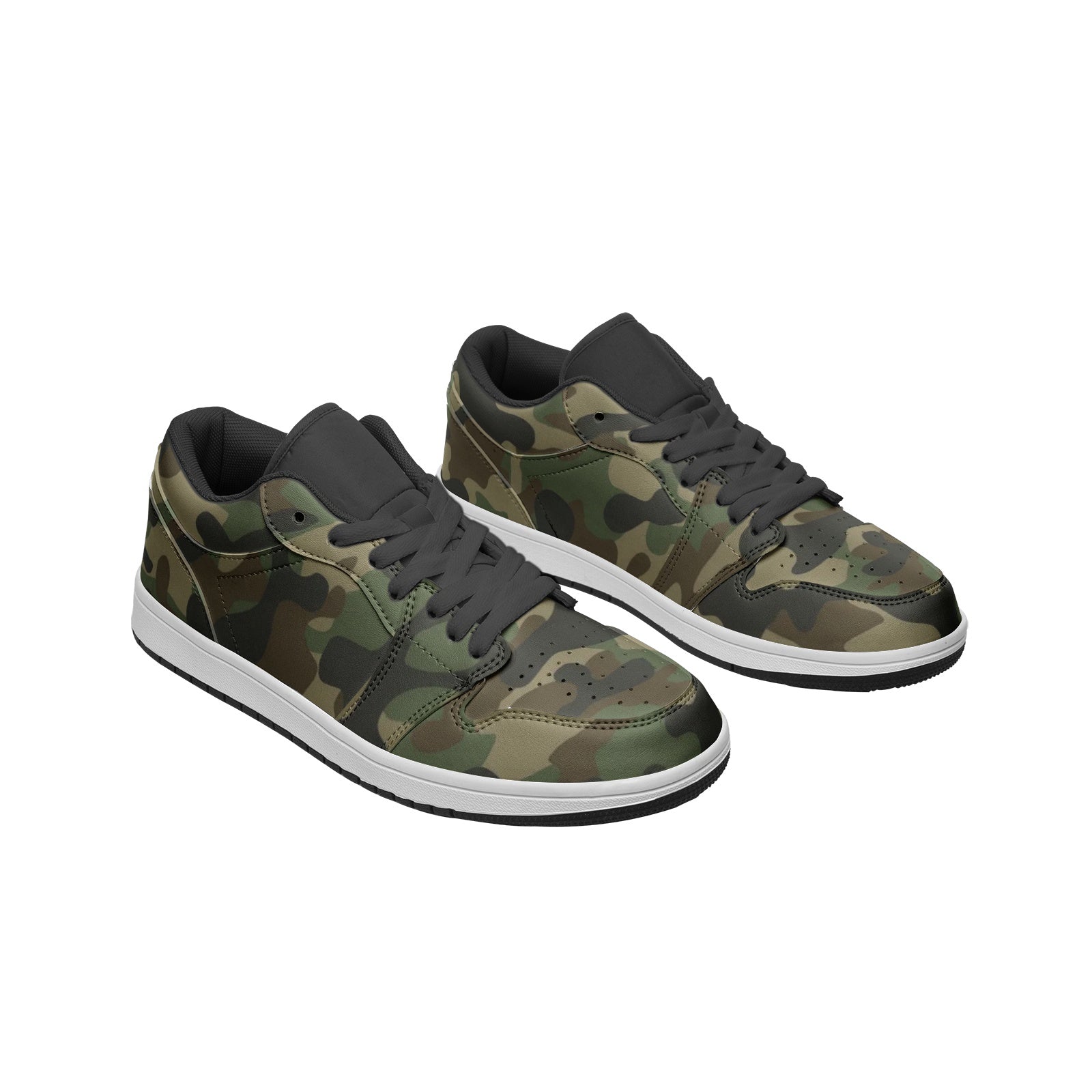 Camo Low Top Leather Sneakers | Military Brown