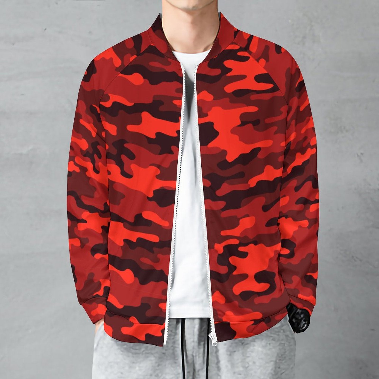 Camo Shirt | Raglan Zip-up | Scarlet Red and Black