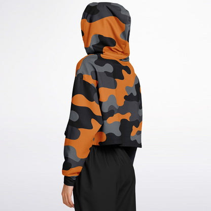 Cropped Hoodie For Women | Orange, Gray & Black Camouflage