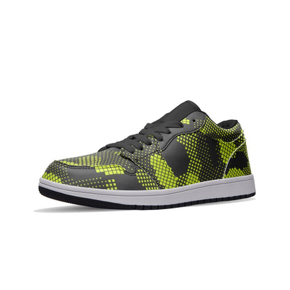 Green Dotted Camo Sneakers | Unisex Low Top Leather