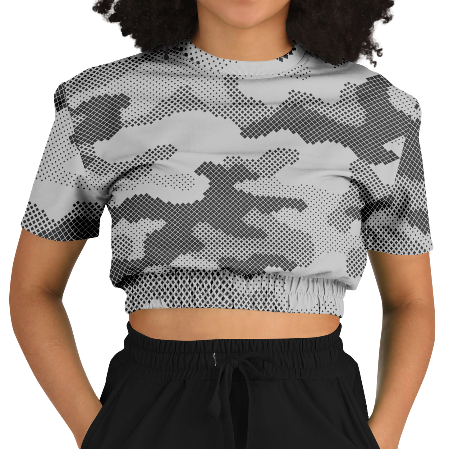 Camo Crop Top Sweatshirt | Black & White Digital Dotted