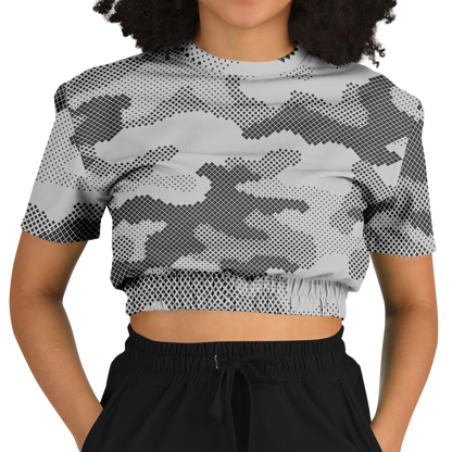 Camo Crop Top Sweatshirt | Black & White Digital Dotted