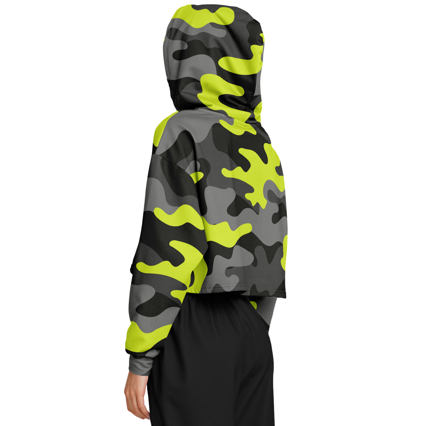 Cropped Hoodie For Women | Black, Gray & Yellow Camouflage