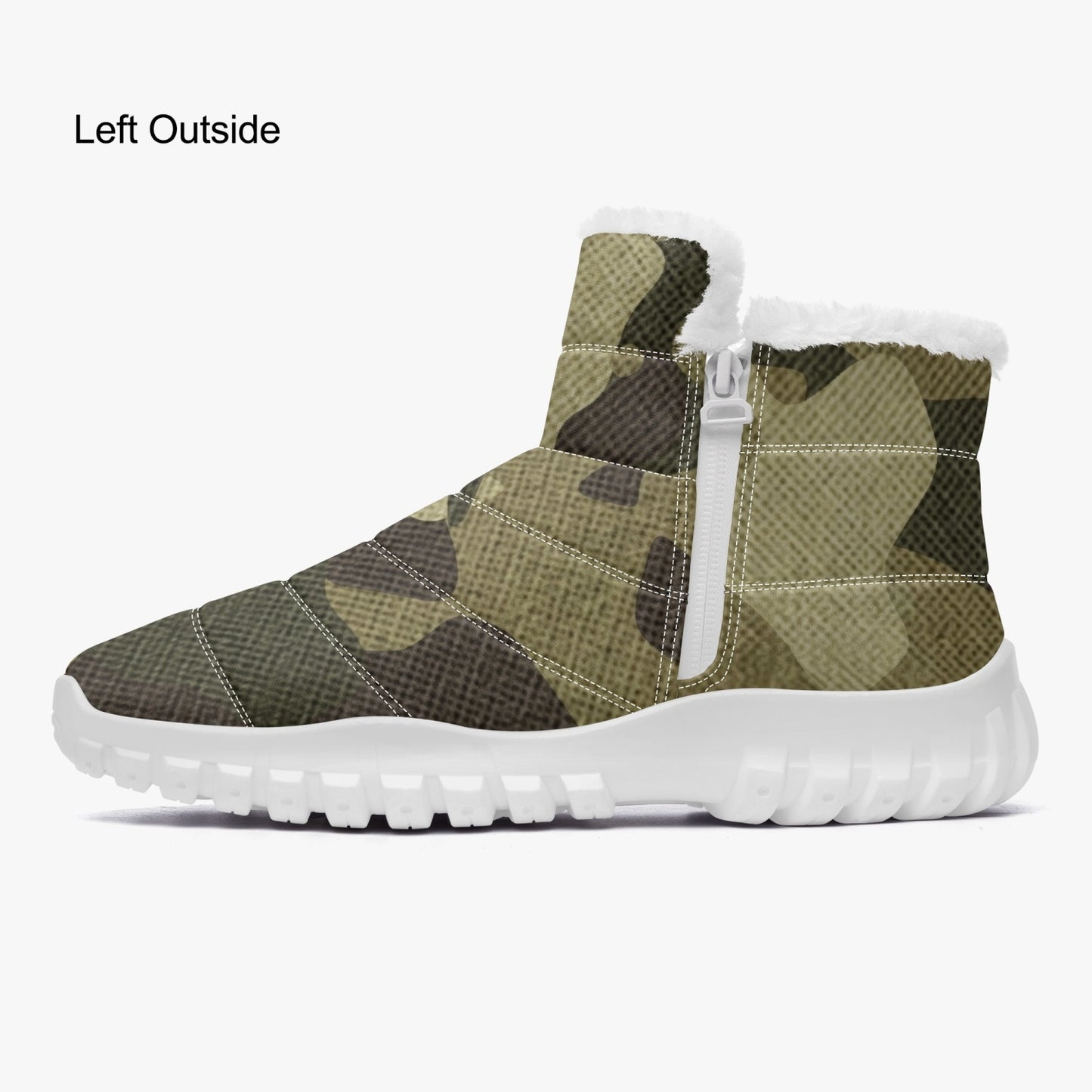 Camo Boots | Cotton-pad Fur Zipper Up | Green Fabric