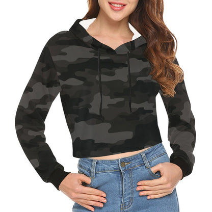 Cropped Camo Hoodie | Tight Fit | Black Camouflage