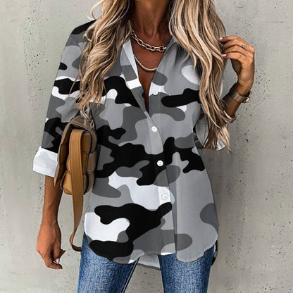 Women's Button-Up Camo Shirt | Black, White & Gray