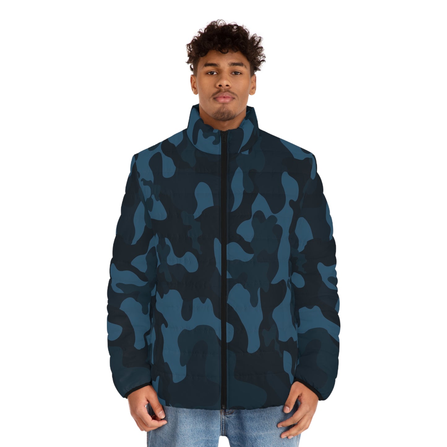 Blue Camo Puffer Jacket For Men | Classic Military Design